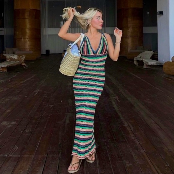 ZARA WOMAN NWT MULTICOLORED STRIPED KNIT DRESS SIZE SMALL - Picture 7 of 10